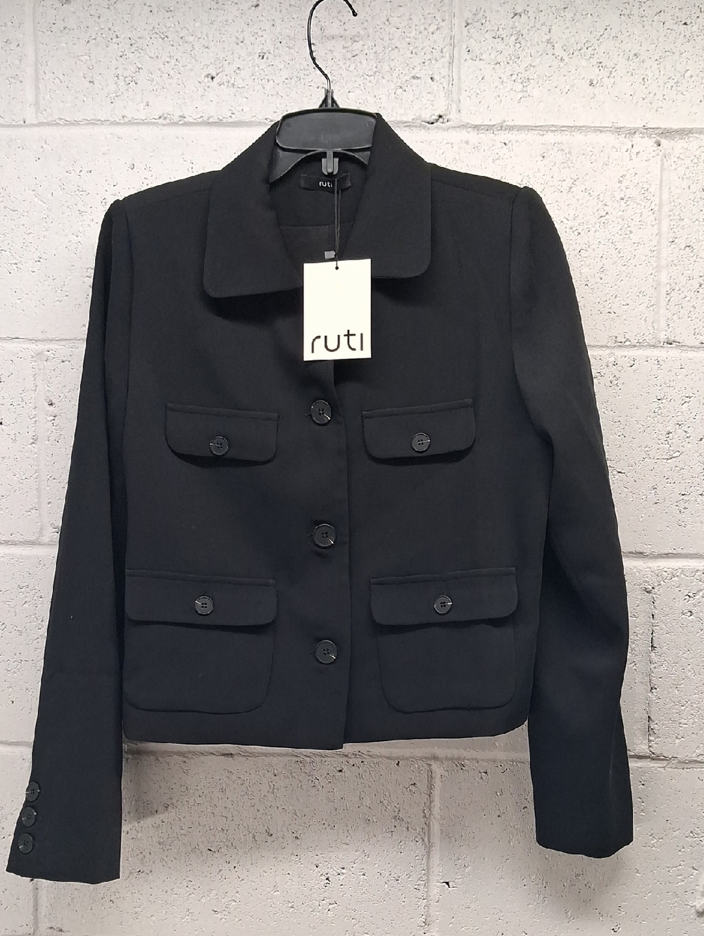 NWT Womens Ruti Black Collared Classic Button-Front Jacket